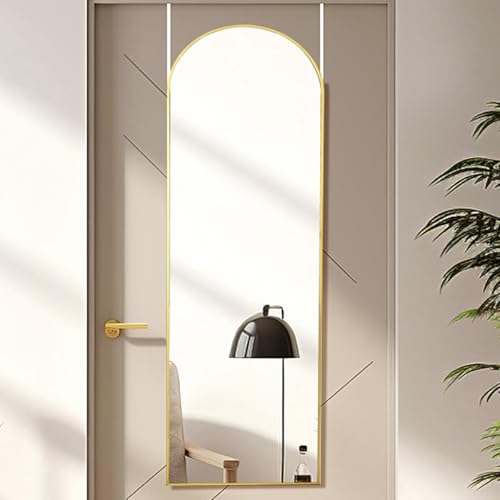 16"50" Arch Wall Mirror, Over The Door, Thin Frame Aluminum Alloy for Bedroom, Living Room, Entryway - Gold - color: Gold, size: 50"L x 16"W