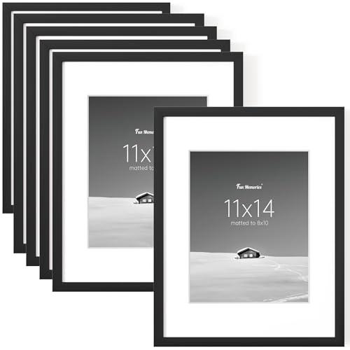 Fun Memories 11x14 Picture Frame Set of 6, Display Pictures 8x10 with Mat or 11x14 Without Mat, 11 x 14 Frame for Photos, Posters & Art Prints, Gallery Photo Frames for Wall & Tabletop Display, Black - color: Black, size: 11x14, 6pack