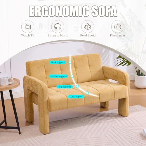 46.8" Modern Compact Loveseat, Chenille Upholstered Sofa with Dual Armrests - Small Two-Seater Lounge Couch for Small Spaces, Living Rooms, Bedrooms (Yellow) - color: Yellow