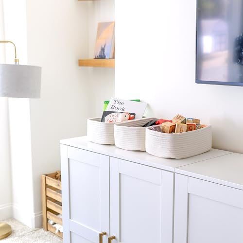 NaturalCozy 11.8"x8"x4.5” Storage Baskets for Shelves 3 Pack | Cotton Rope Woven Small Baskets for Organizing | Small Storage Bins for Nursery, Bathroom, Closet, Cube Shelf, Decorative, Gift Basket - color: Off White, size: 11.8" x 8" x 4.5"