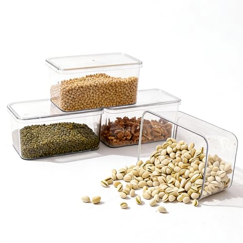 Clear Storage Bins with Lids 4 Packs, Stackable Transparent Storage Containers, Food Grade Fridge Kitchen Cabinet Organizer, Storage Boxes for Fruits , Bathroom and Pantry Organization (4 Small) - size: 4 Small