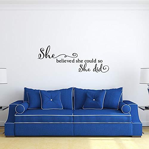 She Believed She Could so She Did - Pure Black Vinyl Wall Decal Carved Letters Girls Inspirational Quote Positive Kids Saying Sticker Home Art Decoration - color: Black