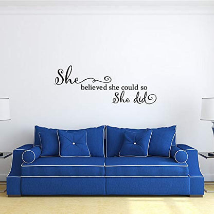 She Believed She Could so She Did - Pure Black Vinyl Wall Decal Carved Letters Girls Inspirational Quote Positive Kids Saying Sticker Home Art Decoration - color: Black