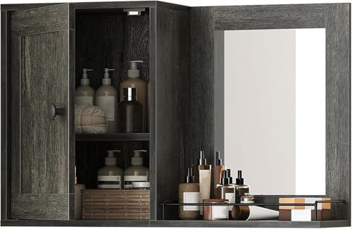Medicine Wall Cabinet with Mirror, Bathroom Mirror with Storage, Medicine Cabinet Mirror, Wall Mounted Home Storage, Adjustable Shelf, for Laundry Room, Bedroom, Camper, Hallway, Smoky Oak - color: Smoky Oak