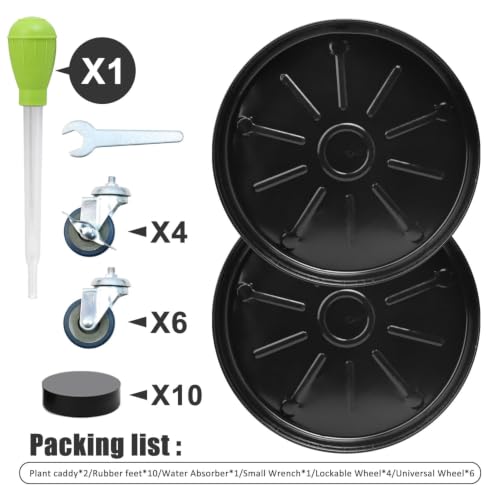 2 Pack 17 Inch Metal Plant Caddy With Lockable Wheels,Plant Stand Dolly for Heavy Planter,Wheeled Planter Saucer Tray,Rolling Plant Stand,Heavy-Duty Plant Caddy for Indoor and Outdoor(Black) - color: Black, size: 17 INCH 2PACK