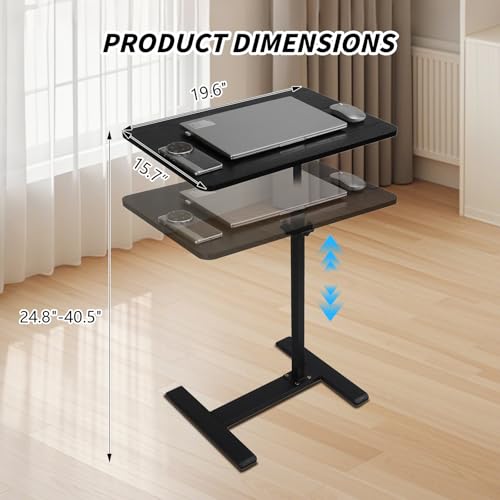 Adjustable Height C Shaped Side Table with Wheels 40 * 60cm | 360° Swivel TV Tray Table, Mobile End Table for Living Room Bedroom Sofa Bed Office - color: Black