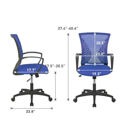 Home Office Chair Mid Back PC Swivel Lumbar Support Adjustable Desk Task Computer Ergonomic Comfortable Mesh Chair with Armrest (Blue) - color: Blue