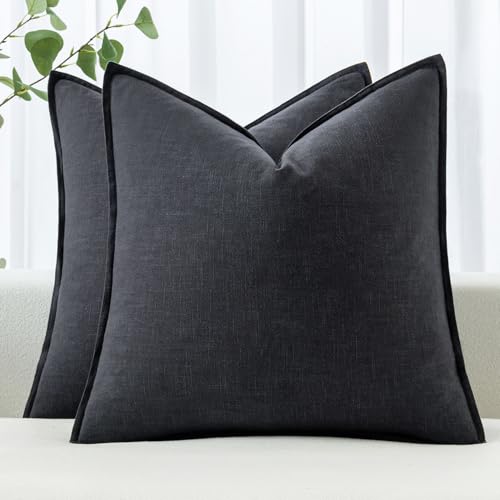 MIULEE Decorative Linen Pillow Covers 18x18 Inch Dark Gray | Boho Farmhouse Neutral Couch Throw Pillows for Bed, Pack of 2 Accent Modern Pillowcases, Sofa Livingroom Home Decor - color: Dark Gray, size: 18" x 18" (Pack of 2)