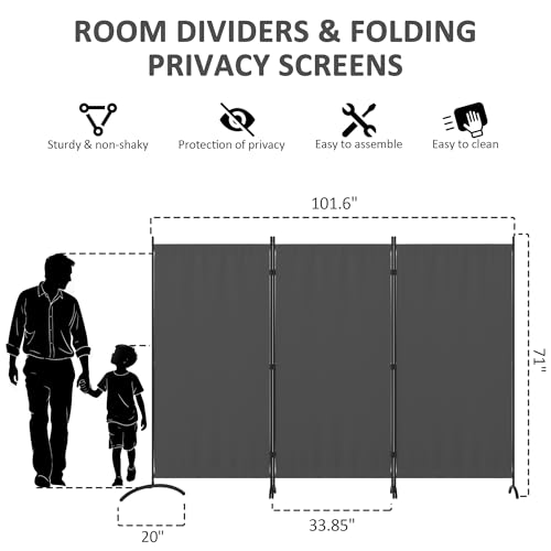 3 Panel Room Divider 6 Ft Folding Screen Room Dividers with 4 Curved Metal Feet Partition Wall Divider,Privacy Screens Portable Wall for Office,Bedrooms,Dining,Dorm,Grey - color: Grey, size: 3 Panel Standard