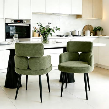 Accent Dining Chair with Arms,Set of 2 Modern Upholstered Desk Chair with Soft Fabric Black Metal Legs, Comfy Spacious Seat & Back for Dining Room/Living Room/Bedroom, Green - color: Green, size: Set of 2