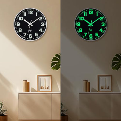 Atomic Wall Clock with Glow in the Dark Night Light 12" | Wall Clock Battery Operated, Easy to Read, Analog Clock, Luminous Numerals, Lighted up,Home Decor, for Bedroom Living Room