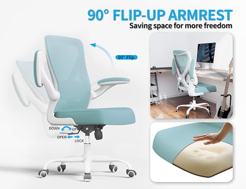 Office Chair: Mesh Ergonomic Desk Chair with 3D Lumbar & Swivel | 330LBS Computer Chair-Executive Task Chairs with Flip-up Arms Home Office Chairs Gaming Chair for Long Hours(Lake Blue) - color: Mint Green, size: Pack of 1