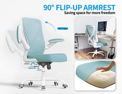 Office Chair: Mesh Ergonomic Desk Chair with 3D Lumbar & Swivel | 330LBS Computer Chair-Executive Task Chairs with Flip-up Arms Home Office Chairs Gaming Chair for Long Hours(Lake Blue) - color: Mint Green, size: Pack of 1