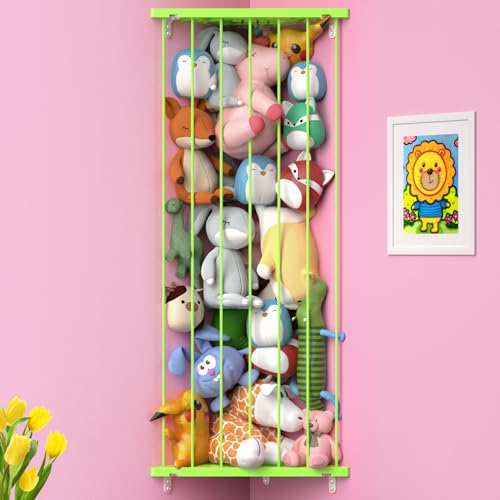 Stuffed Animal Storage Corner Organizer- Stuffed Animal Holder with Length Adjustable - Wall Plush Storage Hanging Stuffed Animal Net for Wall (Green, Standard) - color: Green, size: Standard