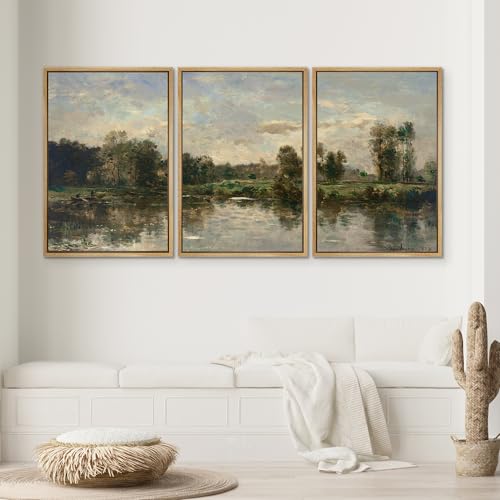SIGNWIN Framed Canvas Print Wall Art Set Peaceful River Landscape Serene Waters and Lush Forest Illustrations Modern Scenic Colorful Ultra for Living Room, Bedroom, Office - 16"x24"x3 Natural - color: A20-2503-irs20, size: 16"x24"x3 Panels Natural