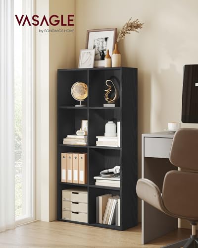 VASAGLE Bookcase Cube Shelf with 8 Compartments, 9.4 x 25.8 x 51 Inches | Bookshelf storage shelf, Ebony Black, CUSTOS Collection, ULBC424B01 - color: Ebony Black, size: 8 Cubes (9.4"D x 51"H), style: 1 Pack