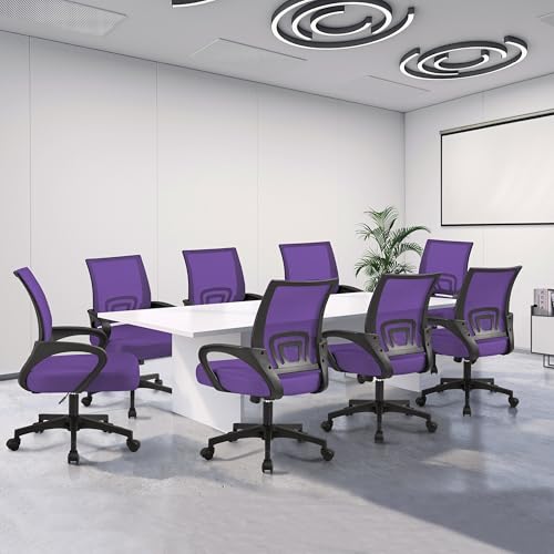 Yaheetech Mid Back Mesh Computer Office Desk Chair Adjustable Swivel, Purple - color: Purple