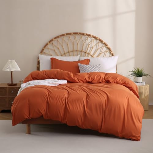 JSD Burnt Orange Duvet Cover Set Twin Size | 2 Piece Kids Duvet Cover with Pillow Sham Zipper Closure, Comforter Not Included, Oeko-Tex Certified - color: Burnt Orange, size: Twin