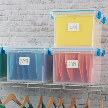 Sterilite Gasket Storage Box with Lids for Home & Office, 32 Quart, 16-Pack | Heavy-Duty, Stackable, and Organizing Containers for Bathroom, Cabinet, Closet, and Garage, Clear and Blue Aquarium Latches - size: 32 Quart, style: 16 Pack