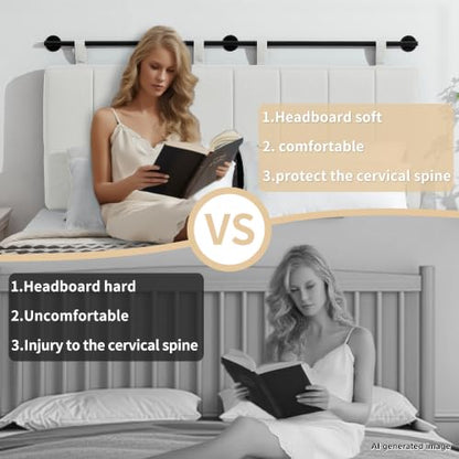 Queen Headboard Only, Wall Mounted Hanging Upholstered Bed Head Board | Modern Vertical Channel Design of Fine Linen, Elegant Light Yellow Fluted Headboard for Bedroom (Light Yellow, Queen Size ) - color: Linen/Light Yellow, size: Queen
