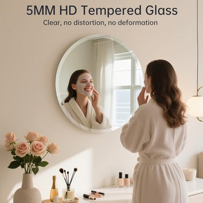 Frameless Round Mirror 24 Inch, Round Mirror with 1 inch Beveled Edge, Beveled Bathroom Mirrors for Vanity, Living Room, Entryways - size: 24"L x 24"W