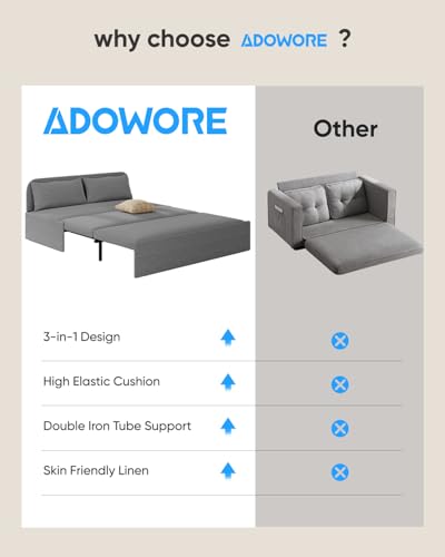 64.2" Queen Size Pull Out Sofa Bed，3-in-1 Linen Convertible Sleeper Sofa Bed,Loveseat Pullout Bed with Pillows and Tri-fold Mattress for Small Space/Bedroom,Light Grey - color: Light Grey, size: Queen