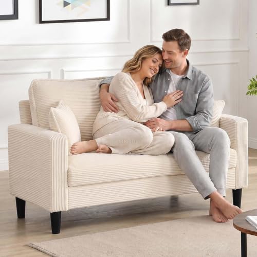 48 "Loveseat Couches,Small Love Seat Sofa with Pillows for Small Spaces,Comfy Corduroy Sofas w/ Wood Frame,Tool-Free Setup Compact Futon Couch for Apartment,Dorm,Office,Settee (Orange, 2-Seater) - color: Beige, size: 2-Seater