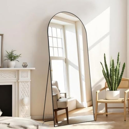 64 x 21 Inch Arched Full-Length Floor Mirror, Black Freestanding Full Body Mirror with Metal Frame for Bedroom & Living Room Decor