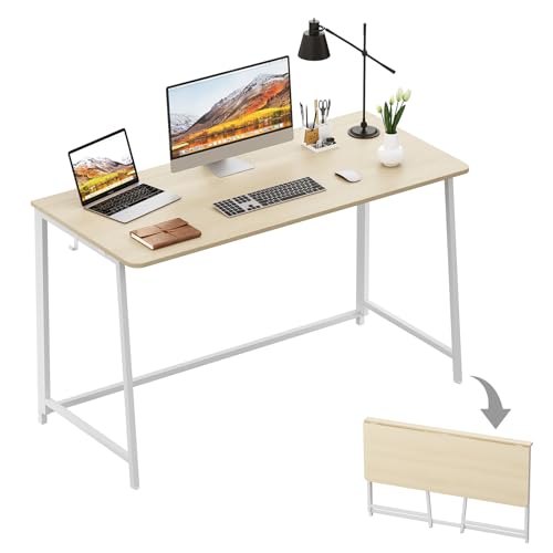 WOHOMO Folding Desk, 47.2" Foldable Computer Table for Small Spaces, Oak | Easy Assembly and Fold, Sturdy Home office desks for Study Bedroom Dorm Space Saving Writing Work Apartment - color: Beige, size: Extra Large Size:47.2 x 19.6