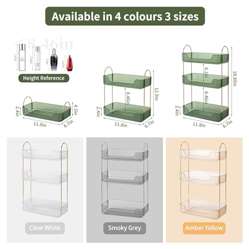 YCIA&DONE Bathroom Organizer Countertop, Makeup Storage, Skincare Cosmetic Tray Shelf, Perfume Holder Rack for Vanity Counter, Large Capacity, Easy to Install, Clean, 3 Tiers, Vintage Green - color: Vintage Green, size: 3-Tier