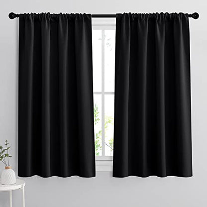 RYB HOME Bedroom Blackout Curtains 45 inches Length, Black | Light UV Block, Thermal Insulated, Energy Saving, Drapes for Dining Living Room, OEKO-TEX Certified, W42 x L45, 2 Panels - color: Black, size: 42"W x 45"L (Pack of 2)