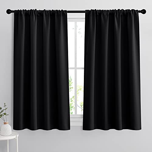 RYB HOME Bedroom Blackout Curtains 45 inches Length, Black | Light UV Block, Thermal Insulated, Energy Saving, Drapes for Dining Living Room, OEKO-TEX Certified, W42 x L45, 2 Panels - color: Black, size: 42"W x 45"L (Pack of 2)