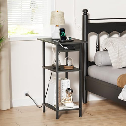 Asgolion Tall End Table with Charging Station, Tall Nightstand with Storage | 30 Inch Tall Side Table, Accent Table Stand, Small Entryway Table, Bedroom Tall Nightstand, Living Room, Office, Carbon Gray - color: Carbon Gray, size: 30"H