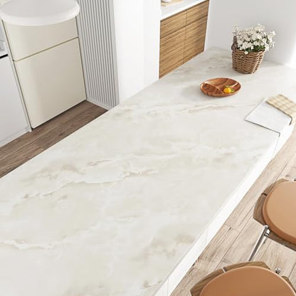 Beige Marble Contact Paper Peel and Stick for Countertops Walls | Cream White Marble Wallpaper Removable Countertop Contact Paper Waterproof for Cabinets Kitchen Bathroom Table 15.7"×78.7" - color: Cream
