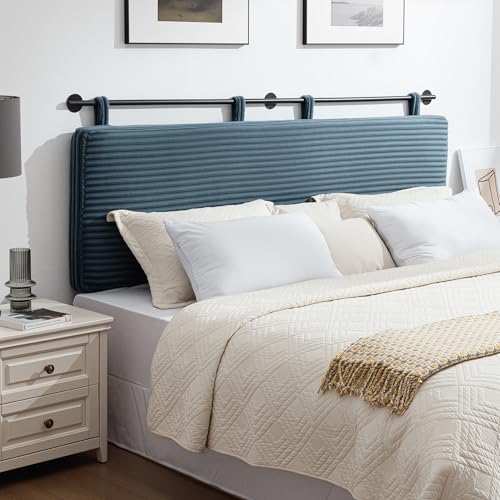 Queen Headboard Only, Wall Mounted Hanging Upholstered Bed Head Board | Modern Vertical Channel Design of Fine Flannel, Elegant Blue Fluted Headboard for Bedroom (Lake Blue, Queen Size) - color: Flannel/Lake Blue, size: Queen