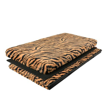 Luxe Faux Fur Storage Ottoman, Tiger Tan/White, 30 x 15 x 15 in | Engineered Wood, Tool-Free Assembly, Modern Style, Seat And Footrest - color: Tiger Tan/White, size: 30"D x 15"W x 15"H