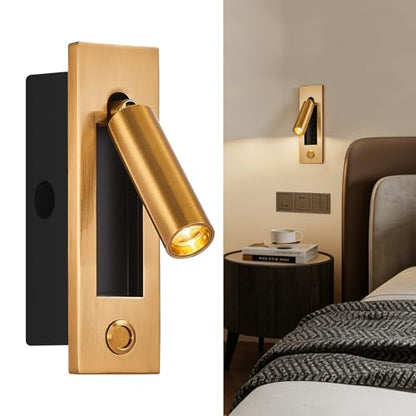 LED Wall Mounted Bedside Light, Adjustable Recessed Headboard Light with Switch, Wall Sconce for Reading, Hardwired Spotlight for Bedroom (Gold) - color: Wall light-Gold