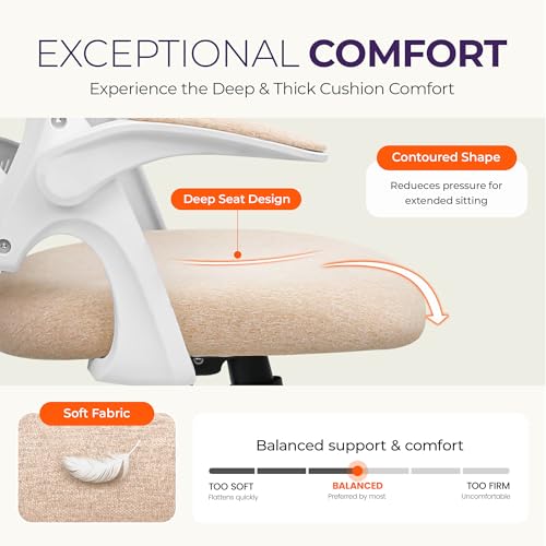 NEO CHAIR Office Desk Chair, Ergonomic Mesh with Flip-Up Armrests, Beige | Lumbar Support, Height Adjustment, 360° Swivel and Rolling Base, Space-Saving Design for Home Office, Vanity or Study - color: Beige