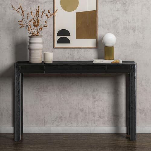 Flow 47-Inch Console Table, Modern Solid Wood Entryway Table with Hidden Drawer, Waterproof & Heat Resistant, Narrow Table for Hallway, Living Room & Foyer, Burnt Black - color: Burnt Black, size: 47 Inch, style: Console