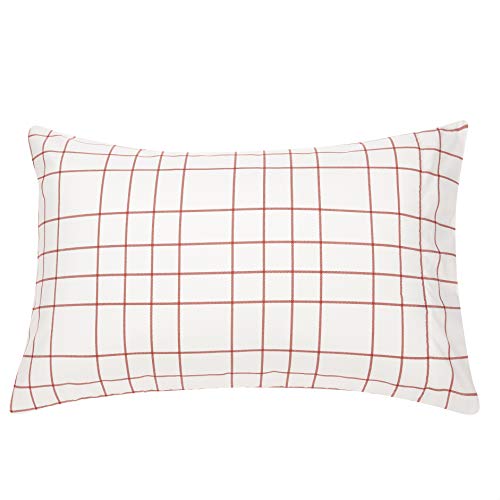 Amazon Basics Full/Queen Comforter Set with Plaid, Striped Sheets, 7-Piece Red Simple Stripe Bedding, Lightweight Microfiber Bed-in-a-Bag - color: Red Simple Stripe, size: Full/Queen, style: 1-Pack