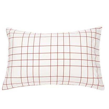 Amazon Basics Full/Queen Comforter Set with Plaid, Striped Sheets, 7-Piece Red Simple Stripe Bedding, Lightweight Microfiber Bed-in-a-Bag - color: Red Simple Stripe, size: Full/Queen, style: 1-Pack