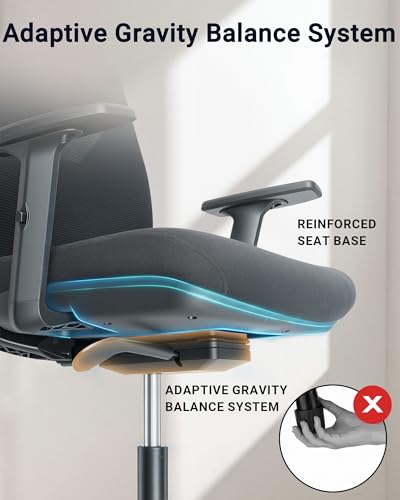 Big and Tall Office Chair, High Back Mesh Chair with Adaptive Gravity Balance Recline, Adjustable Headrest & Lumbar Support, Comfortable Home Office Chair, X-Frame Structure
