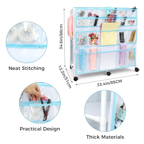 Craft Cart with Wheels - 40 Storage Pockets - Portable Organizer for Arts & Craft Supplies - Spacious, Easy to Move - Perfect Art Cart Organizer for Kids, Creative Projects, Home Education