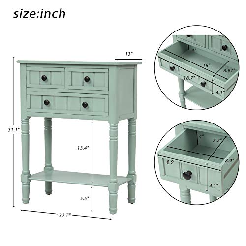 Knocbel Narrow Console Table with 3 Storage Drawers and Bottom Shelf, Entryway Hallway Foyer Slim Sofa Table for Small Spaces, Easy Assembly (Antique Blue) - color: Antique Blue