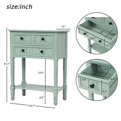 Knocbel Narrow Console Table with 3 Storage Drawers and Bottom Shelf, Entryway Hallway Foyer Slim Sofa Table for Small Spaces, Easy Assembly (Antique Blue) - color: Antique Blue