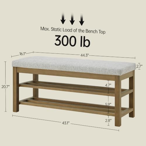VKNOW 44.3” Entryway Bench, 2-Tier Upholstered Shoe Storage Bench, Beige | Shoe Bench with Rubberwood Legs, Shoe Rack for Entryway, Hallway, End of Bed, Living Room - color: Beige1