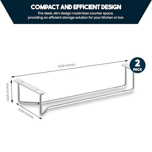 OCS Parts 2-Pack 10-Inch Chrome Wine Glass Hanger Racks | Undercabinet Kitchen Glass Hanger for Stem Glassware