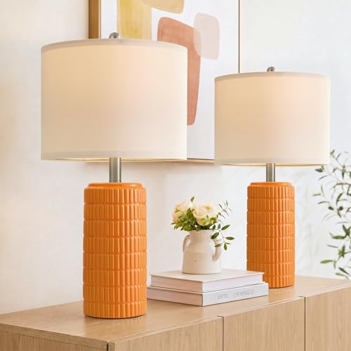 PoKat 23" Orange Table Lamps Decor for Living Room Set of 2, Modern Living Room Lamps for End Table, Ceramic Table Lamps for Bedroom, Contemporary Nightstand Lamps for Home Bedroom Decor - color: 23'' Medium - Orange