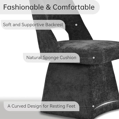 VKNOW Upholstered Swivel Dining Chair with Curved Open Back | Modern Dining Room Chairs with Chenille Fabric, Space-saving, Easy Assembly, for Dining Room, Living Room, Bedroom, Black - color: Black
