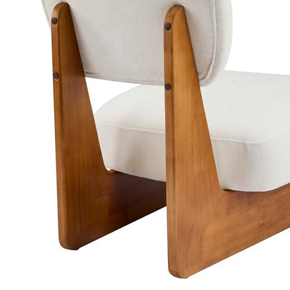 Christopher Knight Home Mores Low Profile Accent Chair Set of 2, Modern Living Room Armless Lounge Chair, Fabric Comfy Reading Chair for Bedroom, Wooden Frame and Thick Padded Seat, Beige + Natural - color: Beige + Natural